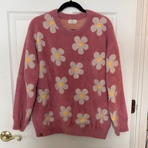 Simply Southern Pink Floral Crew Neck Sweater